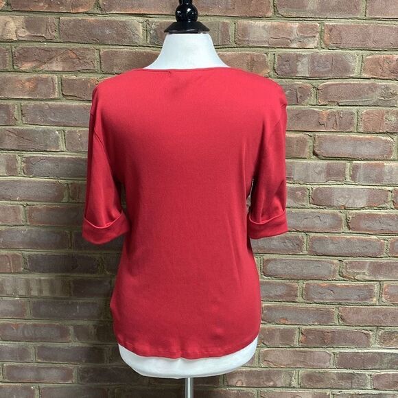 Lauren Ralph Lauren Red Quarter Sleeve Patch Top Size XL - Picture 4 of 6